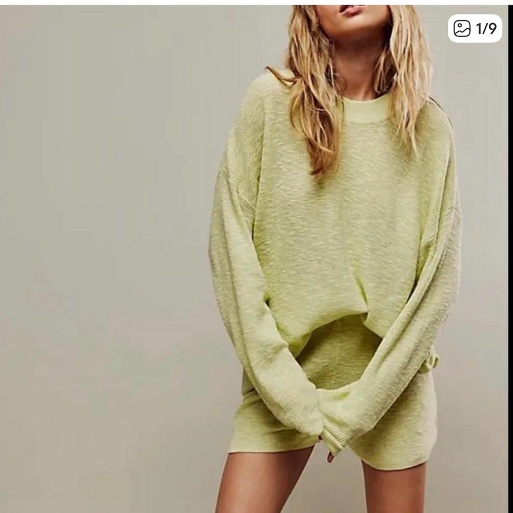 Free people Malibu knit sweater short set lime glow nwt Xs